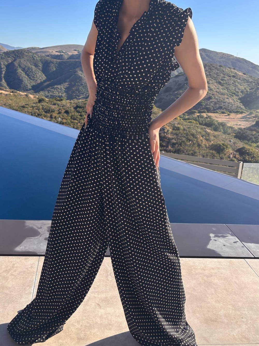 Max Studio Black and White Polka Dot Wide-Legged Jumpsuit